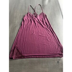 Victorias Secret Plum Purple Lace Trim Modal Racerback Nightgown Chemise Large